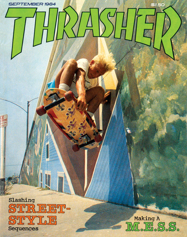 Natas wall ride. Photo by C.R. Stecyk III. Thrasher September 1984.