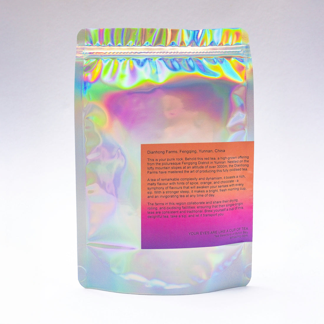 “I love the smell of intense in the morning” organic Dian Hong Yunnan Red tea in pouch by Amac HQ.
