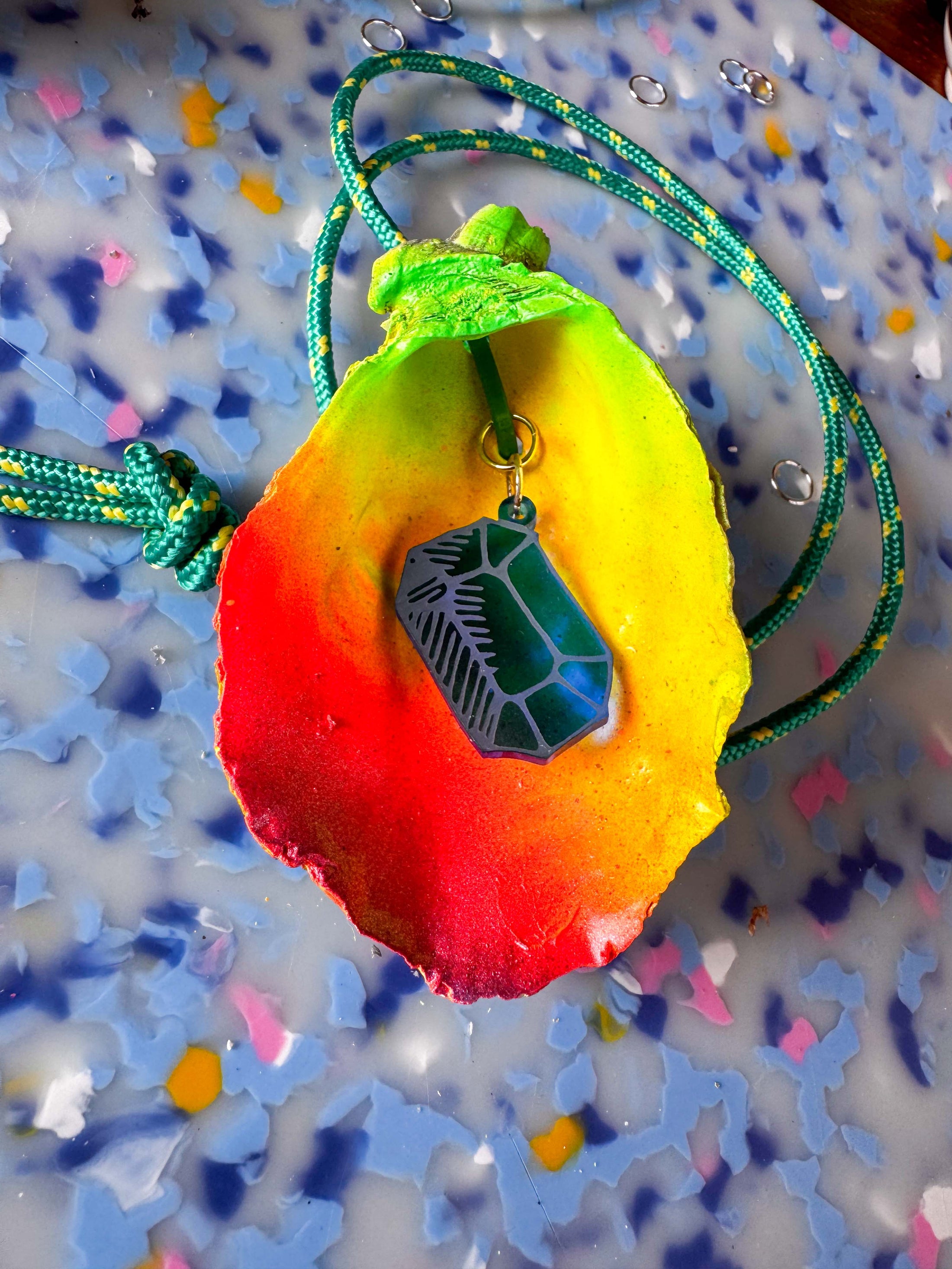 Jungle Shell Necklace - Blue Emerald Cut Gem