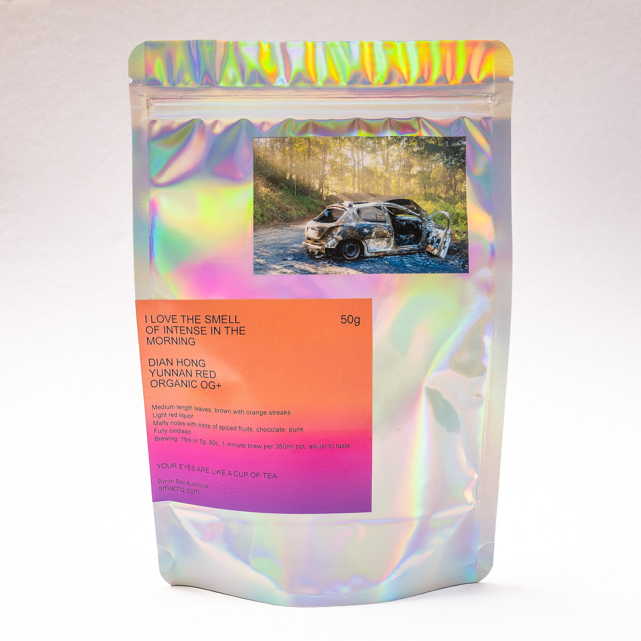 “I love the smell of intense in the morning” organic Dian Hong Yunnan Red tea in pouch by Amac HQ.