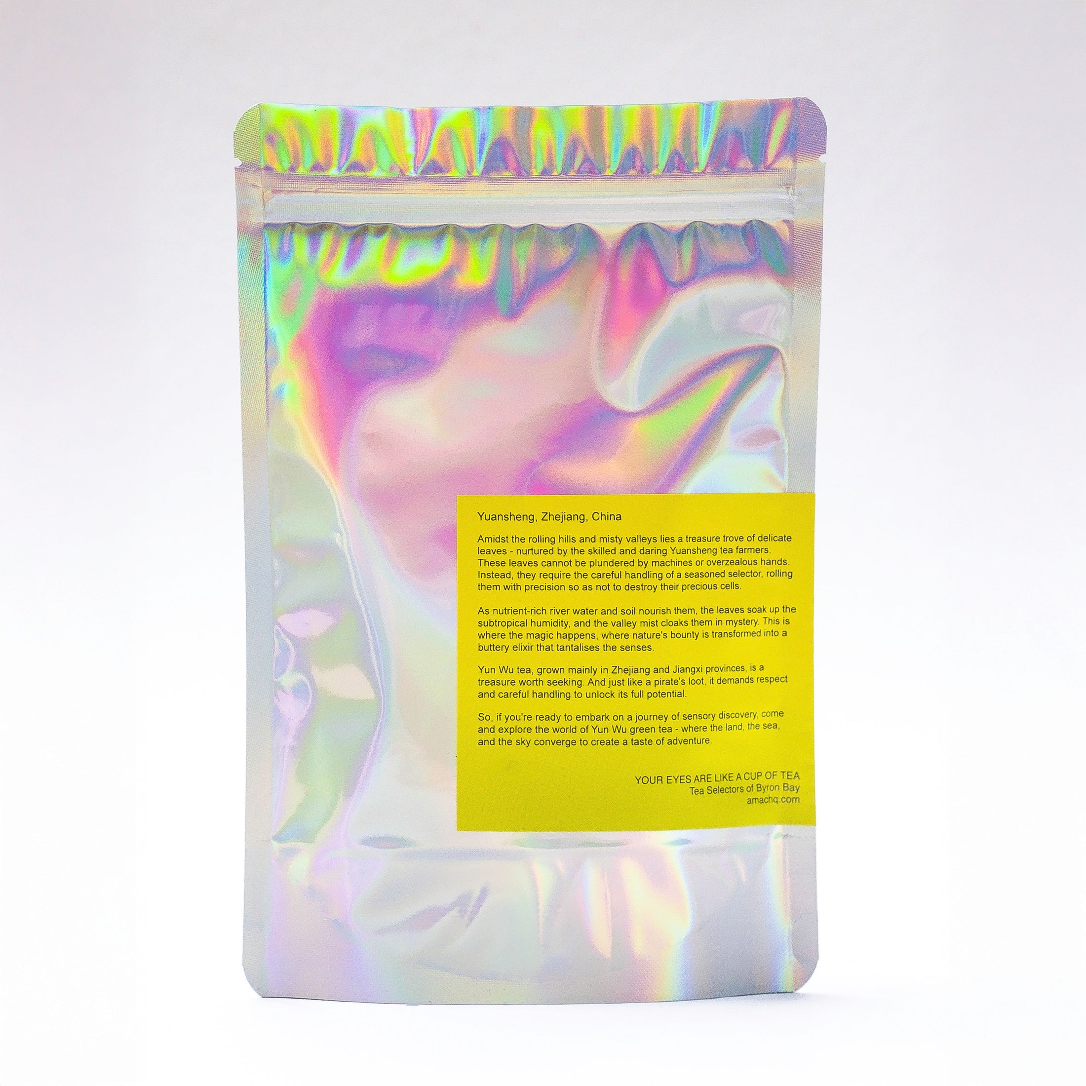 “ Beneath the Asphalt the Beach” Yun Wu Zhejiang Green tea in pouch by Amac HQ.